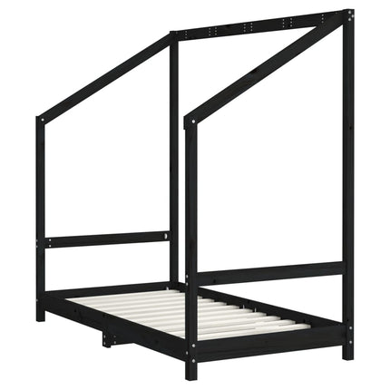 sengeramme til juniorseng 80x160 cm massivt fyrretræ sort