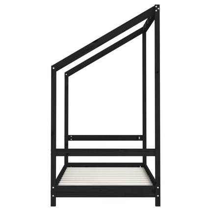 sengeramme til juniorseng 80x160 cm massivt fyrretræ sort
