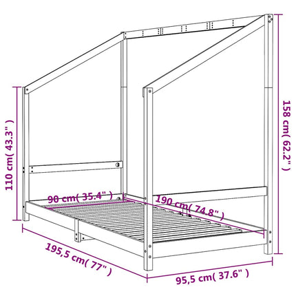 sengeramme til juniorseng 90x190 cm massivt fyrretræ hvid