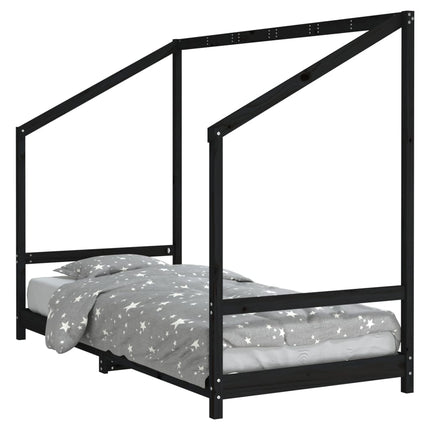 sengeramme til juniorseng 90x190 cm massivt fyrretræ sort