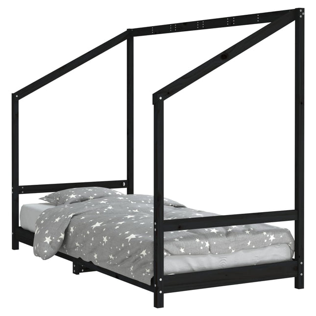sengeramme til juniorseng 90x190 cm massivt fyrretræ sort