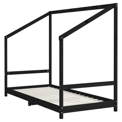 sengeramme til juniorseng 90x190 cm massivt fyrretræ sort