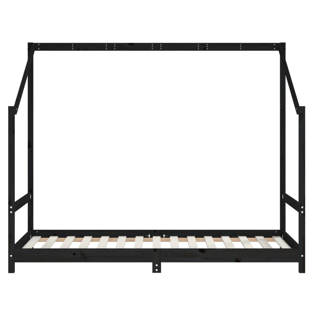 sengeramme til juniorseng 90x190 cm massivt fyrretræ sort