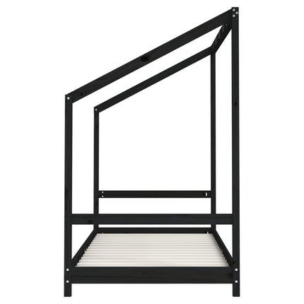 sengeramme til juniorseng 90x190 cm massivt fyrretræ sort