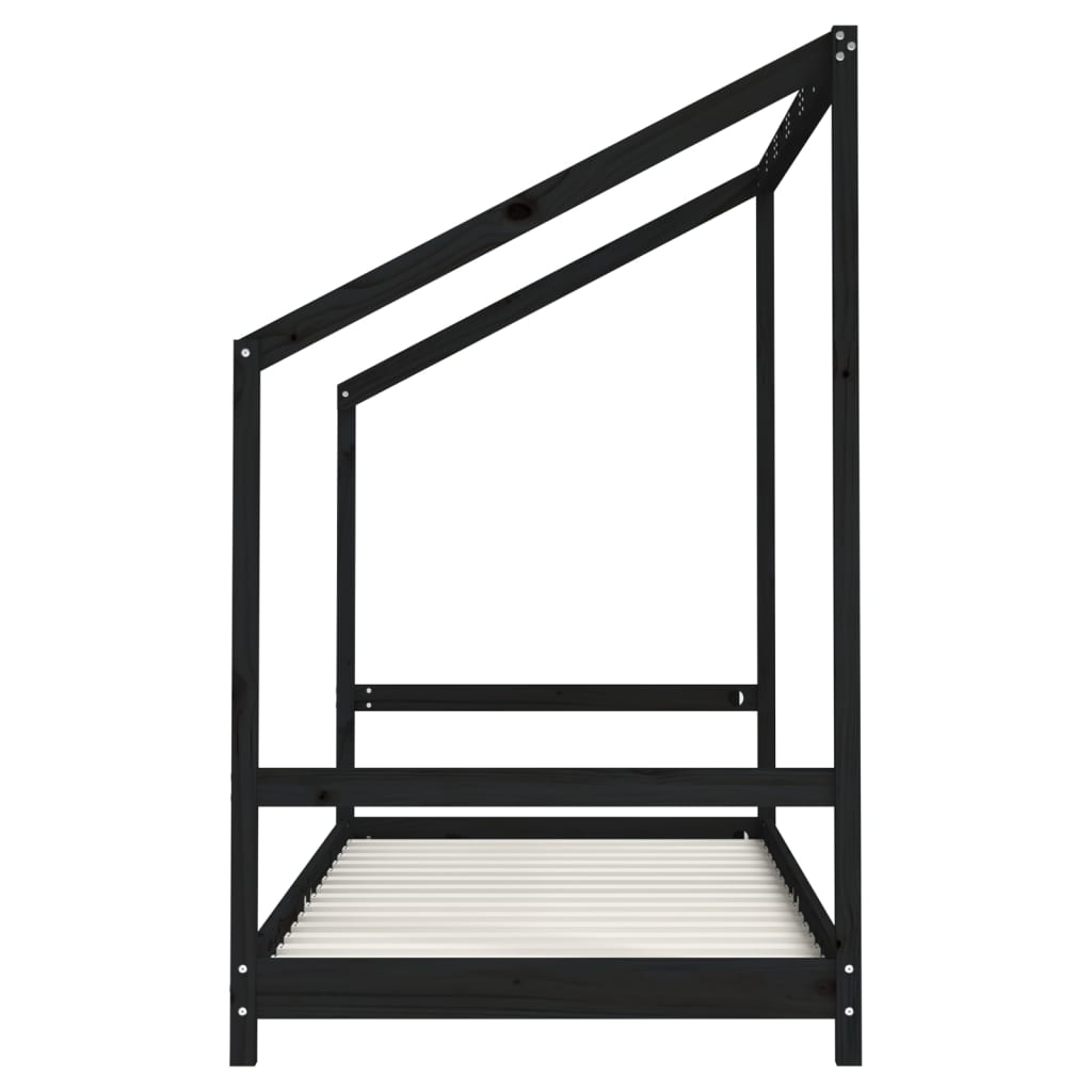 sengeramme til juniorseng 90x190 cm massivt fyrretræ sort