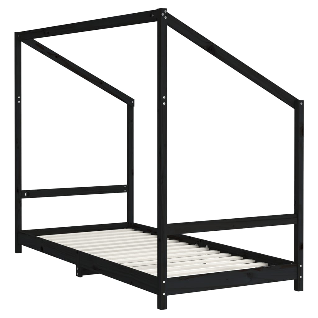 sengeramme til juniorseng 90x190 cm massivt fyrretræ sort