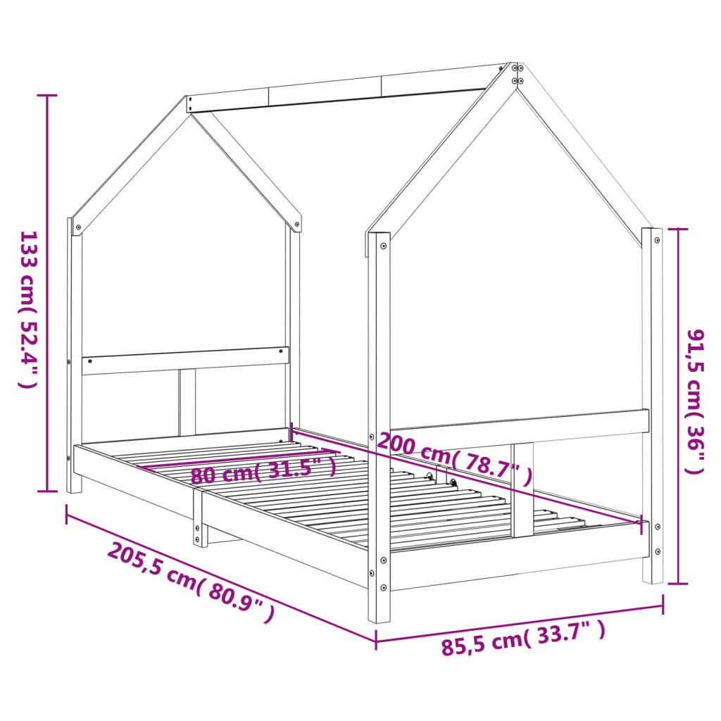 sengeramme til juniorseng 80x200 cm massivt fyrretræ