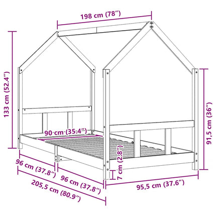 sengeramme til juniorseng 90x200 cm massivt fyrretræ hvid