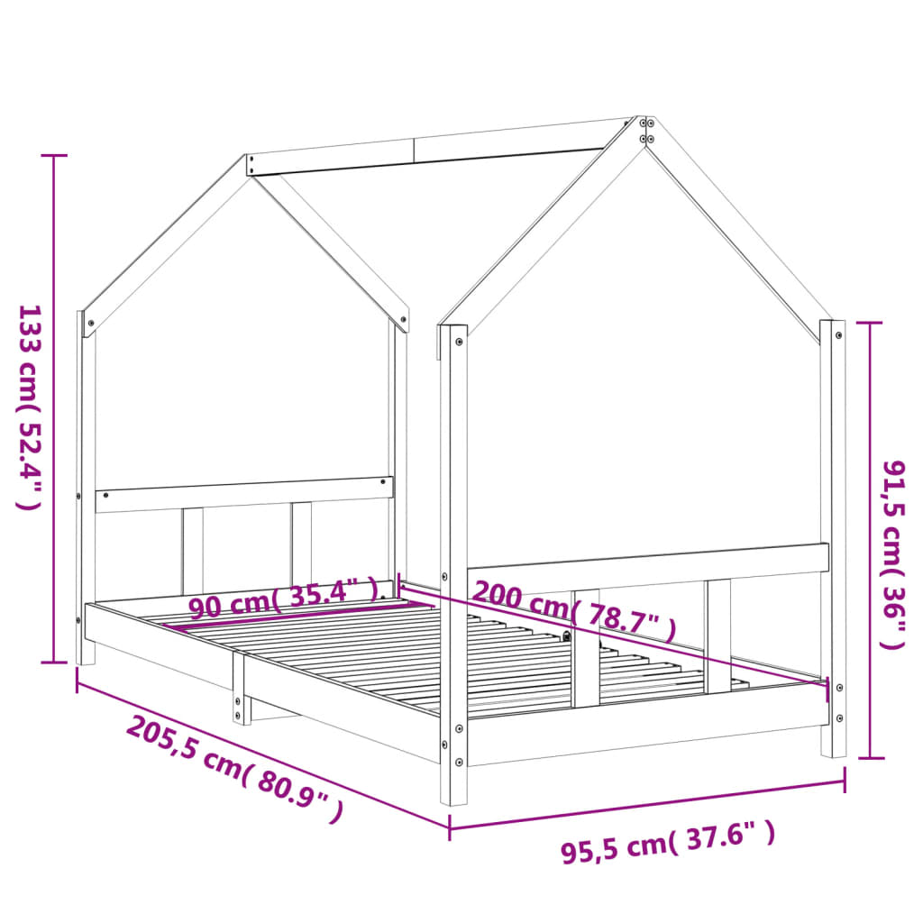 sengeramme til juniorseng 90x200 cm massivt fyrretræ hvid