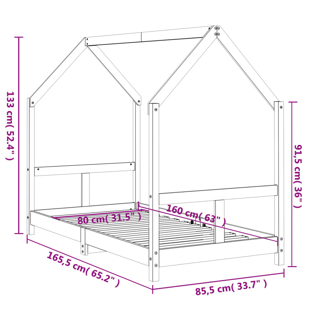sengeramme til juniorseng 80x160 cm massivt fyrretræ