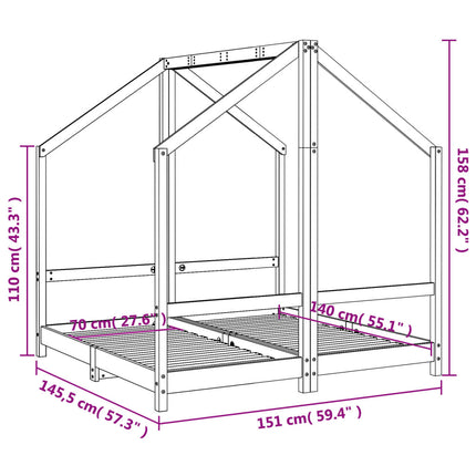 sengeramme til juniorseng 2x(70x140) cm massivt fyrretræ