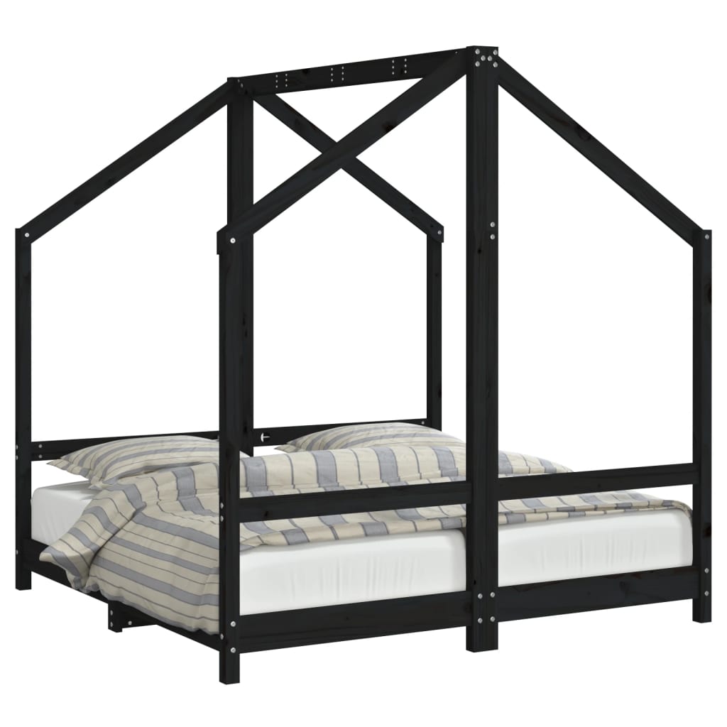 sengeramme til juniorseng 2x(70x140) cm massivt fyrretræ sort
