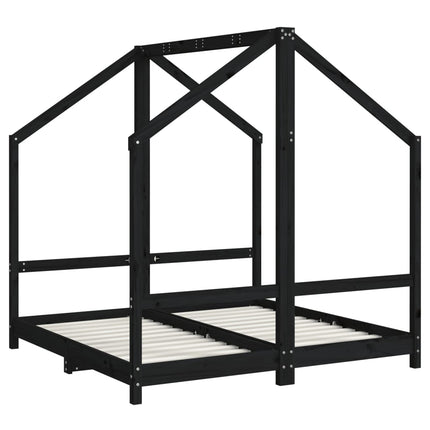sengeramme til juniorseng 2x(70x140) cm massivt fyrretræ sort
