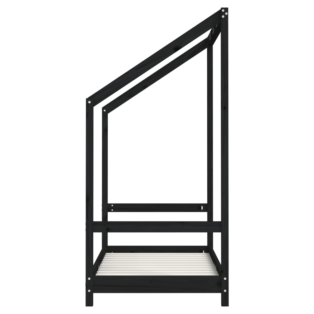 sengeramme til juniorseng 2x(70x140) cm massivt fyrretræ sort