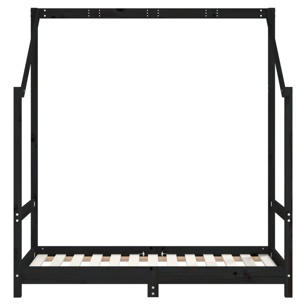 sengeramme til juniorseng 2x(70x140) cm massivt fyrretræ sort
