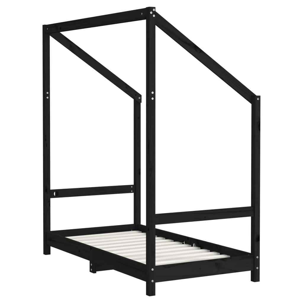 sengeramme til juniorseng 2x(70x140) cm massivt fyrretræ sort