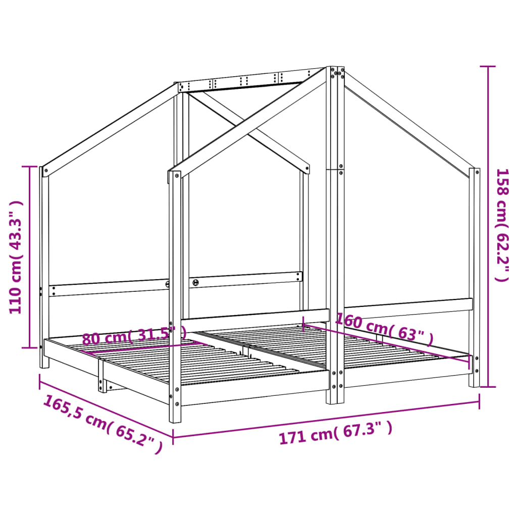 sengeramme til juniorseng 2x(80x160) cm massivt fyrretræ