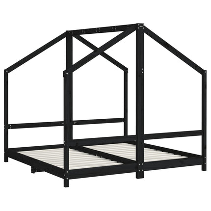 sengeramme til juniorseng 2(80x160) cm massivt fyrretræ sort