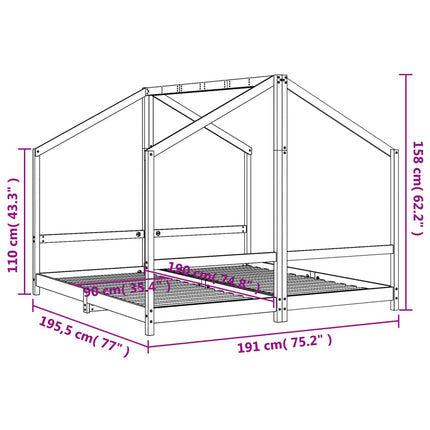 sengeramme til juniorseng 2x(90x190) cm massivt fyrretræ hvid