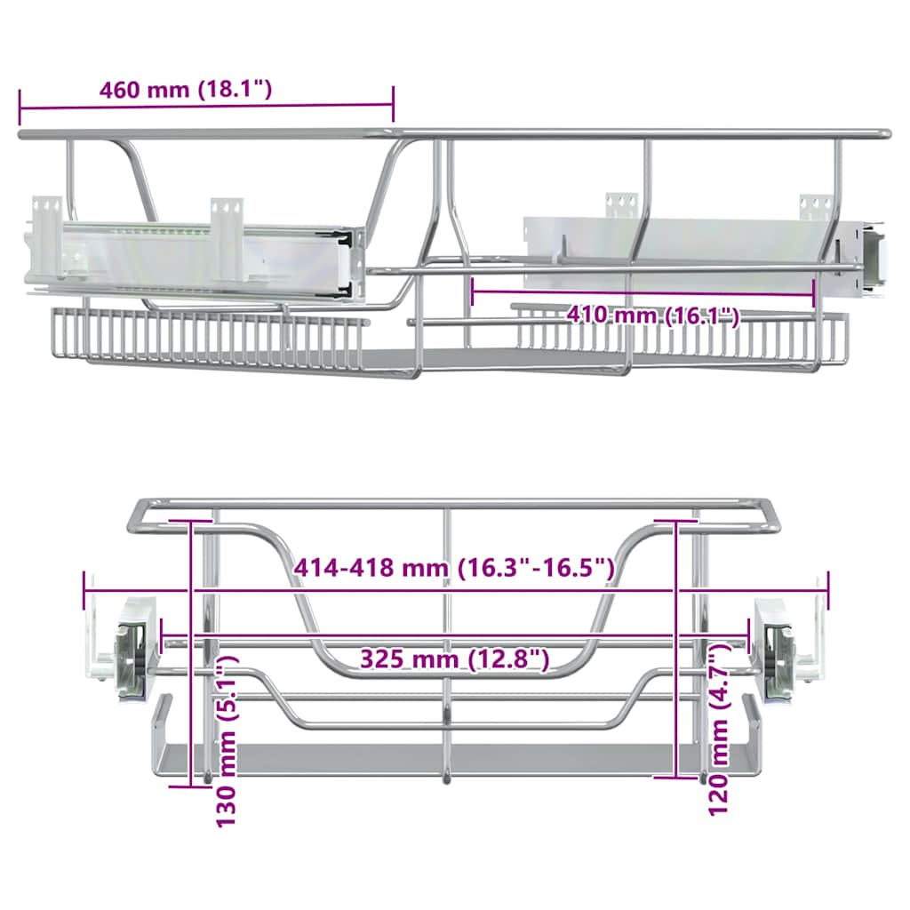 udtrækkelige trådkurve 2 stk. 45 cm sølvfarvet