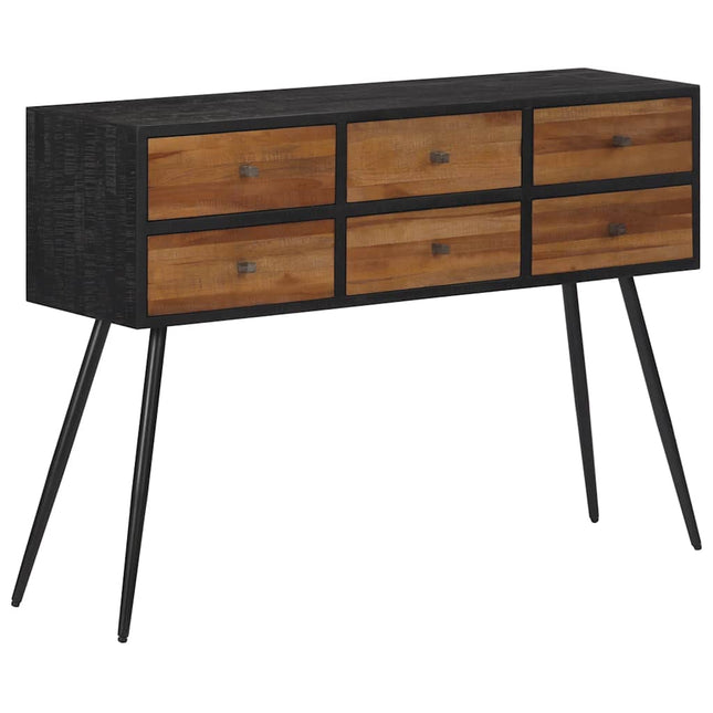 konsolbord med skuffer 116x30x76 cm massivt genbrugsteak