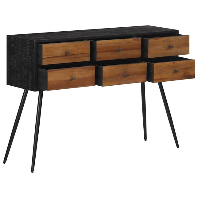 konsolbord med skuffer 116x30x76 cm massivt genbrugsteak