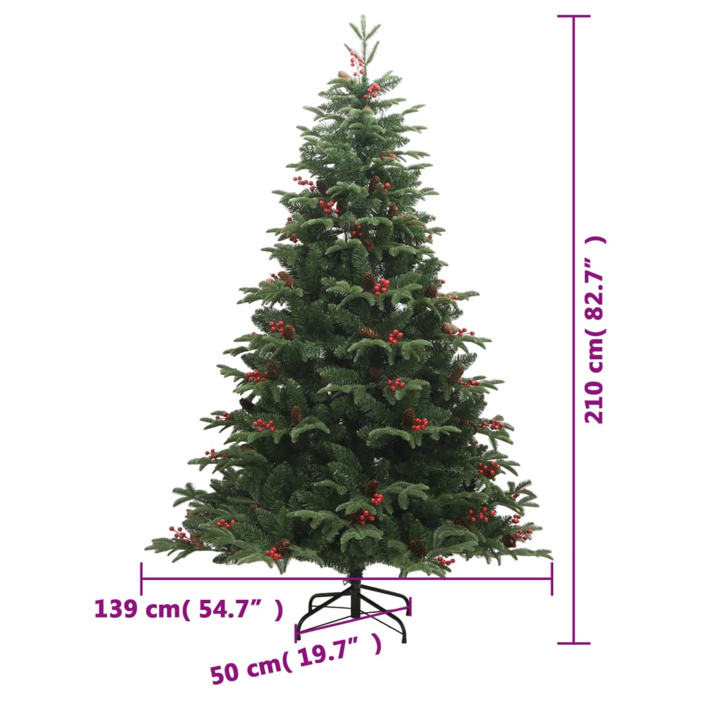 kunstigt juletræ med grankogler og bær 210 cm hængslet