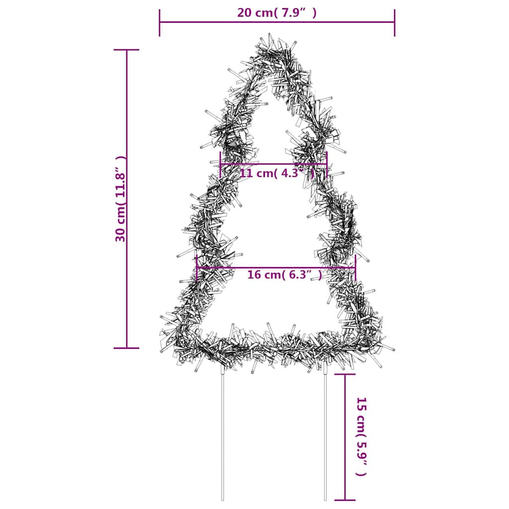 juledekoration med jordspyd juletræsform 3 stk. 50 LED'er 30 cm