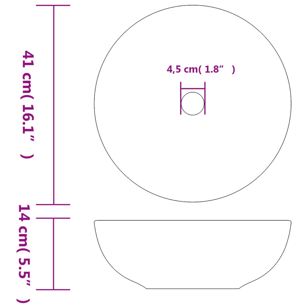 håndvask til bordplade Φ41x14 cm rund keramik hvid og blå