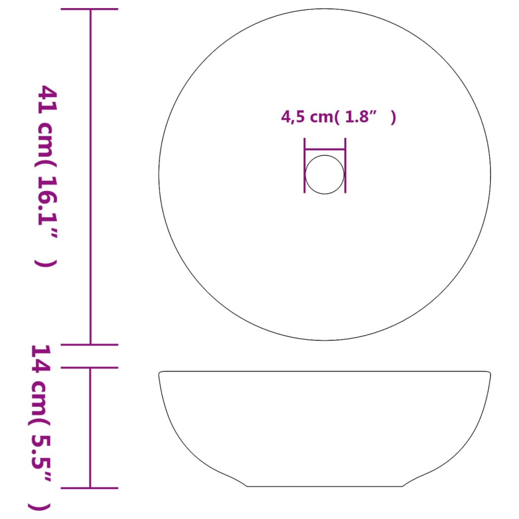 håndvask til bordplade Φ41x14 cm rund keramik hvid og blå