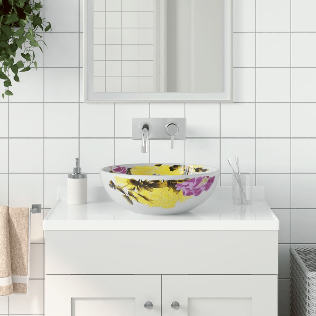 Håndvask Til Bordplade 41x14 Cm Rund Keramik Flerfarvet - Vidaxl