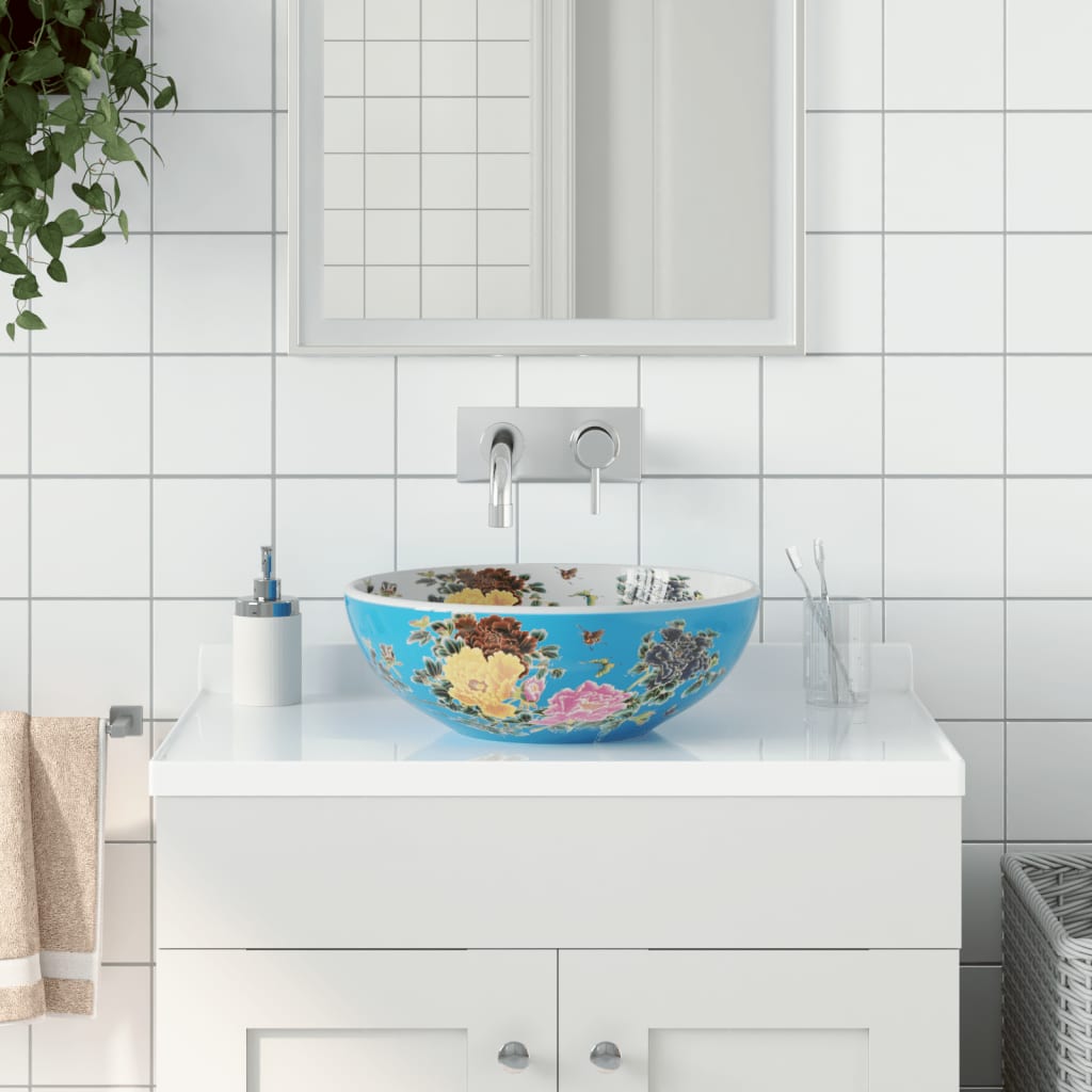 Håndvask Til Bordplade 41x14 Cm Rund Keramik Flerfarvet - Vidaxl