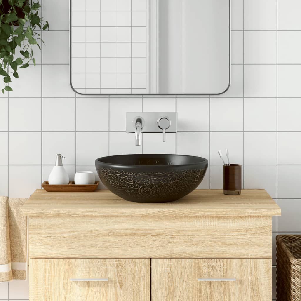 Håndvask Til Bordplade 41x14 Cm Rund Keramik Sort - Vidaxl