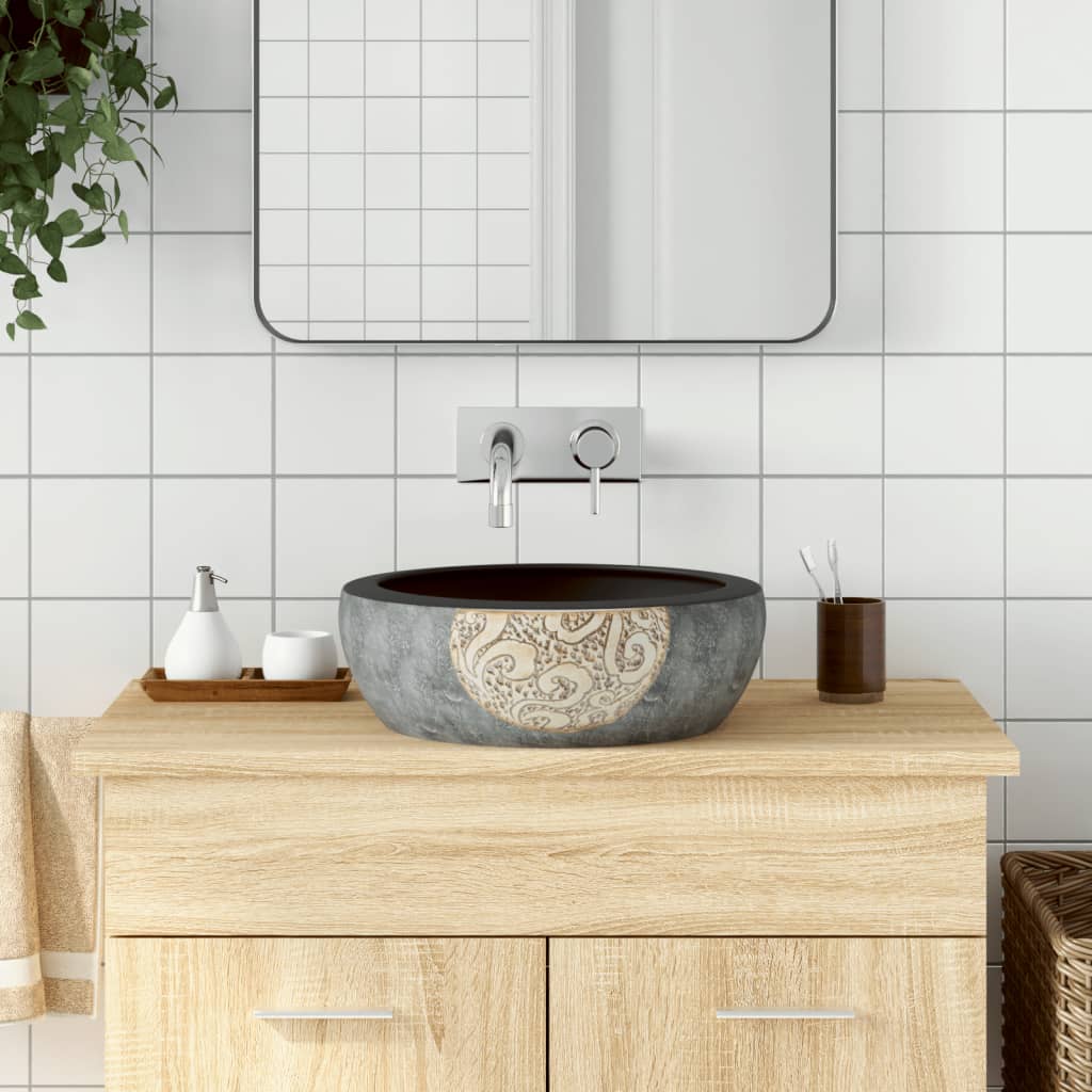 Håndvask Til Bordplade 41x14 Cm Rund Keramik Sort Og Brun - Vidaxl