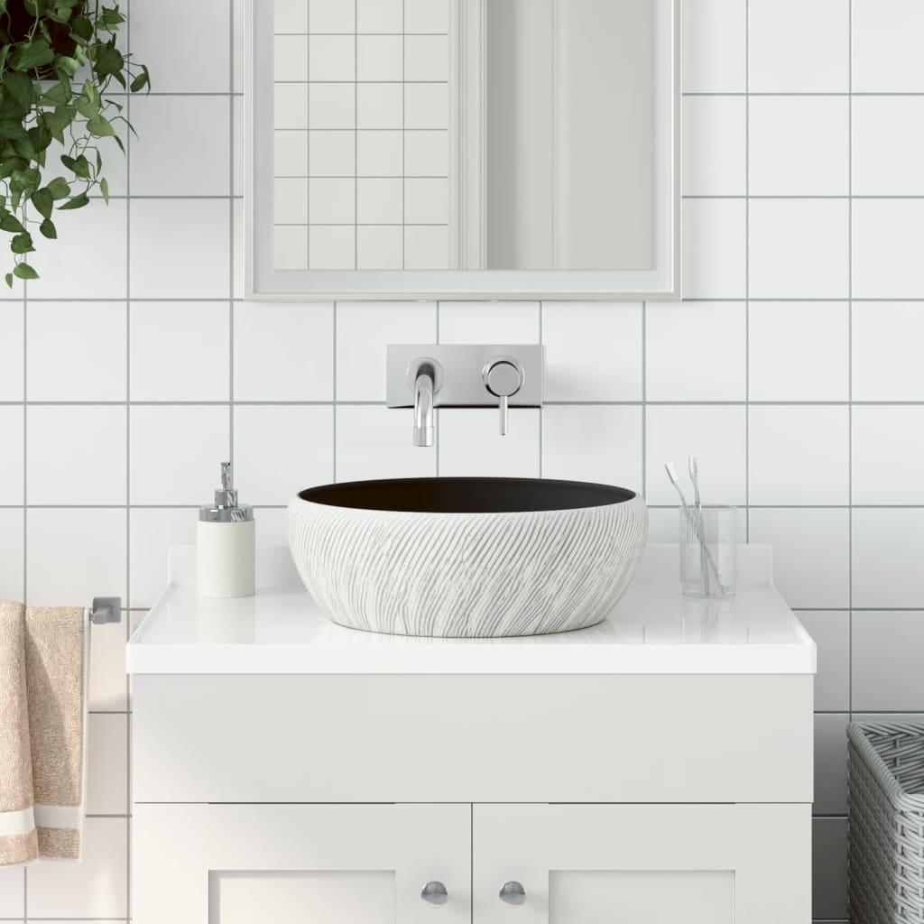 Håndvask Til Bordplade 41x14 Cm Rund Keramik Sort Og Grå - Vidaxl