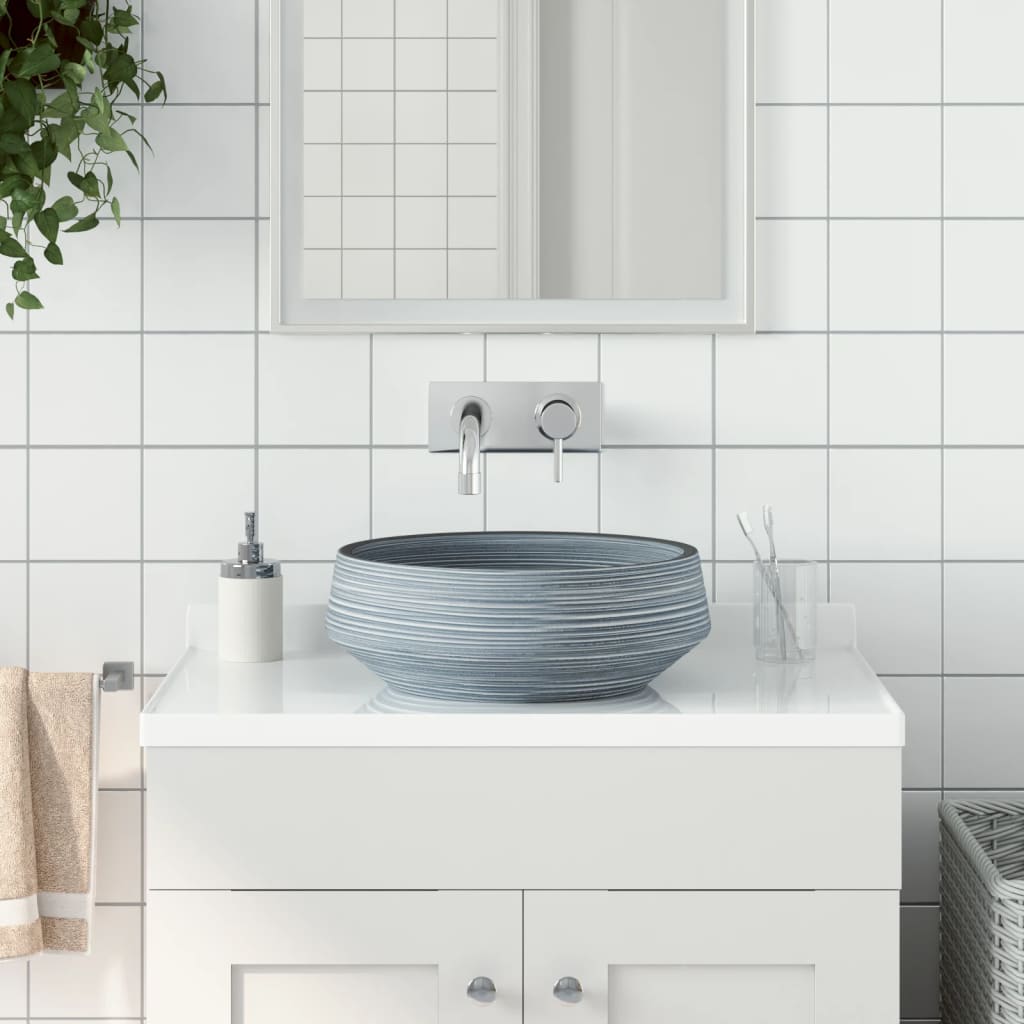 Håndvask Til Bordplade 41x14 Cm Rund Keramik Grå - Vidaxl