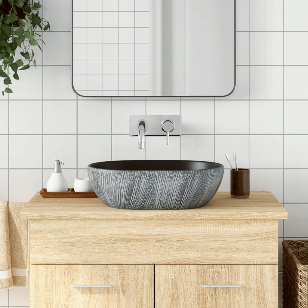 Håndvask Til Bordplade 47x33x13 Cm Oval Keramik Sort Og Grå - Vidaxl