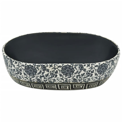 håndvask til bordplade 47x33x13 cm oval keramik sort og blå