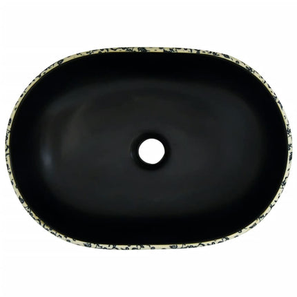 håndvask til bordplade 47x33x13 cm oval keramik sort og blå