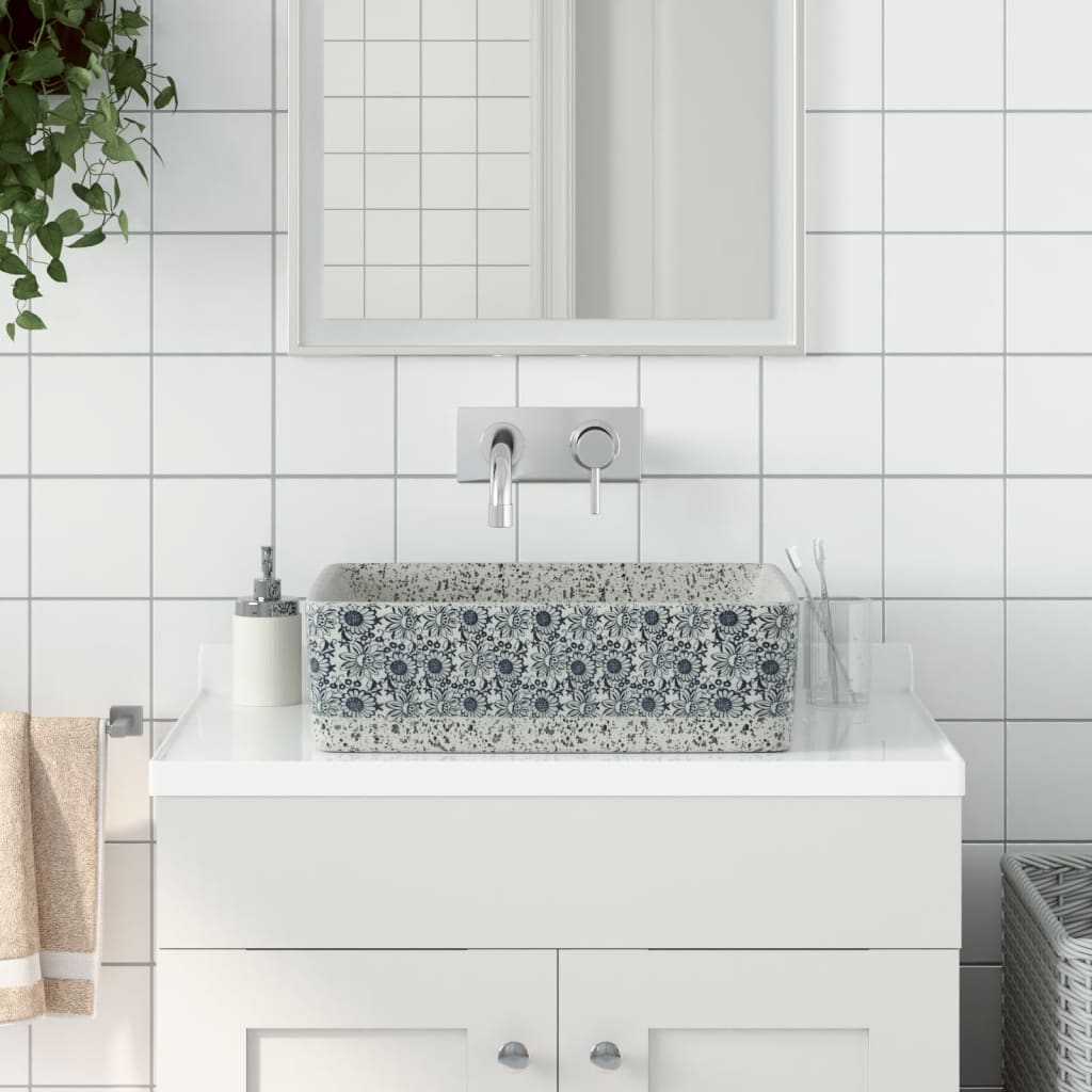 Håndvask Til Bord 46x35,5x13 Cm Rektangulær Keramik Grå Og Blå - Vidaxl