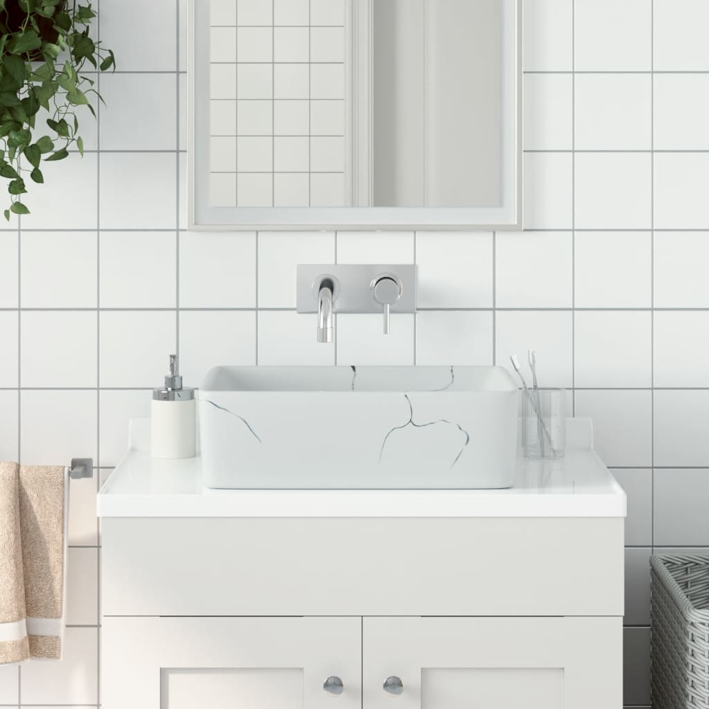Håndvask Til Bord 46x35,5x13 Cm Rektangulær Keramik Hvid - Vidaxl