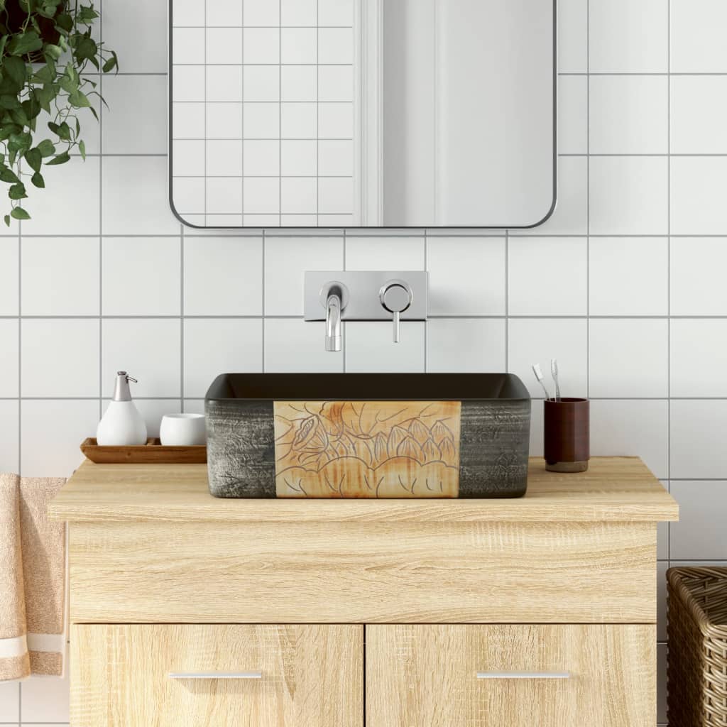 Håndvask Til Bord 46x35,5x13 Cm Rektangulær Keramik Sort Brun - Vidaxl