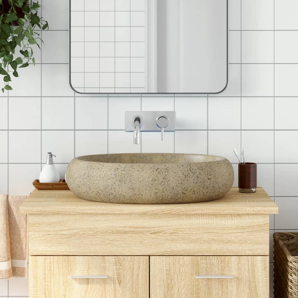 Håndvask Til Bordplade 59x40x15 Cm Oval Keramik Sandfarvet - Vidaxl