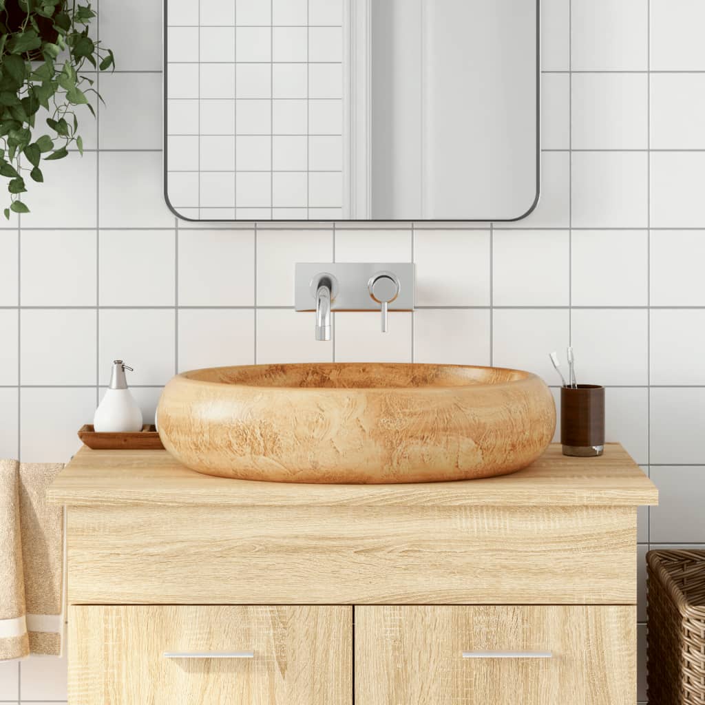Håndvask Til Bordplade 59x40x15 Cm Oval Keramik Brun - Vidaxl