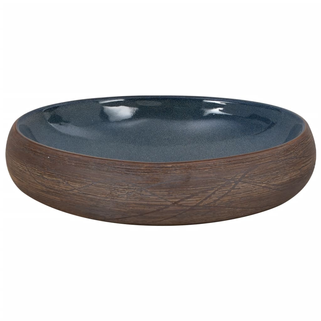 håndvask til bordplade 59x40x15 cm oval keramik brun og blå