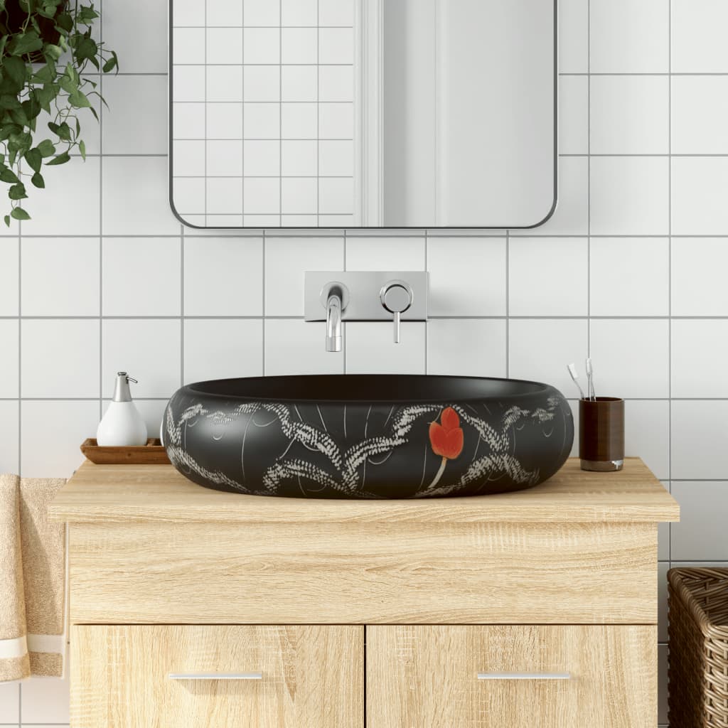 Håndvask Til Bordplade 59x40x15 Cm Oval Keramik Sort - Vidaxl