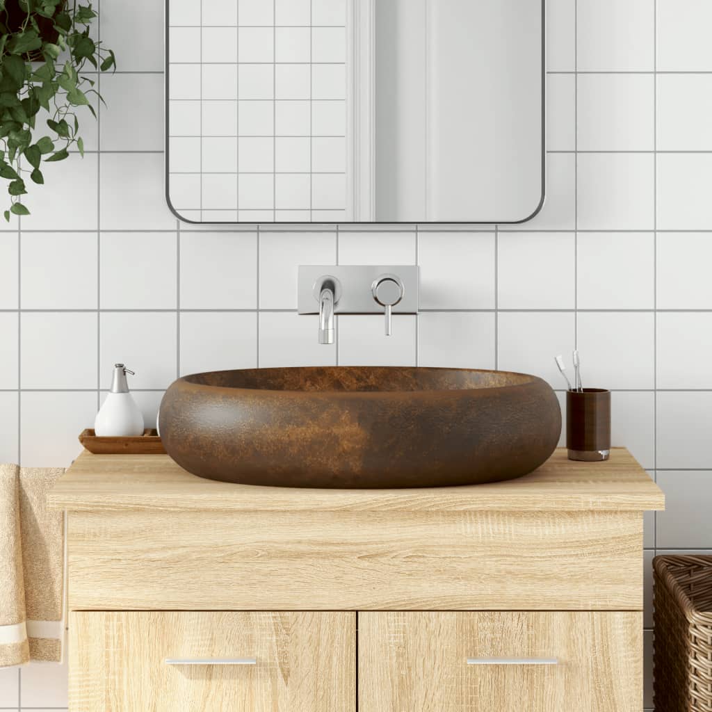 Håndvask Til Bordplade 59x40x15 Cm Oval Keramik Brun - Vidaxl