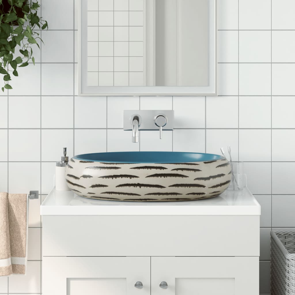 Håndvask Til Bordplade 59x40x15 Cm Oval Keramik Flerfarvet - Vidaxl