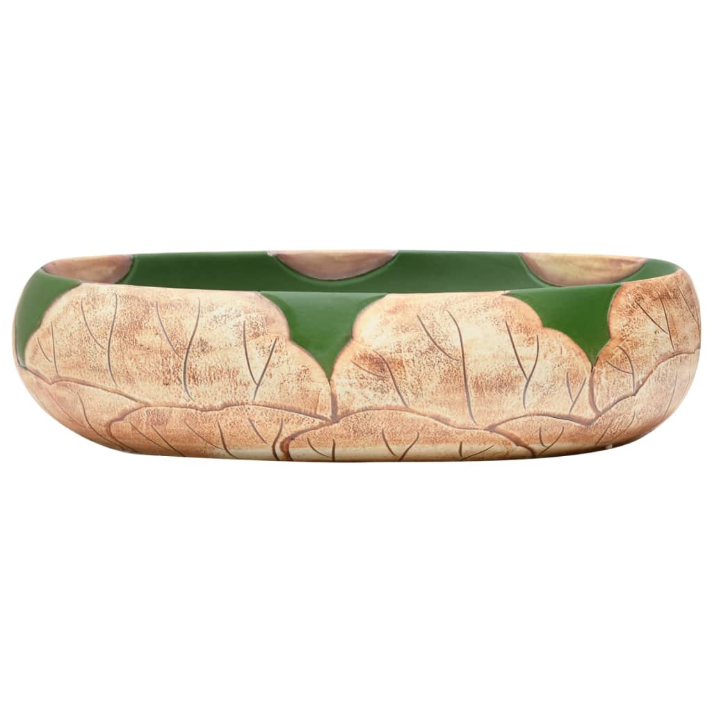 håndvask til bordplade 59x40x15 cm oval keramik grøn og brun