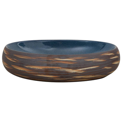 håndvask til bordplade 59x40x15 cm oval keramik brun og blå